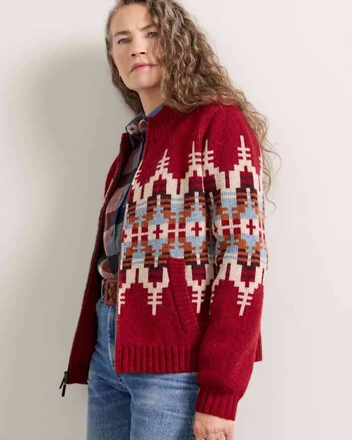 WOMEN'S GRAPHIC SHETLAND COLLECTION ZIP CARDIGAN